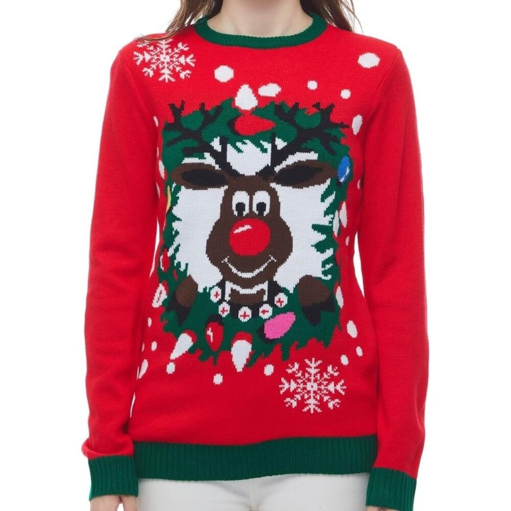 Women's Christmas Reindeer Snowflakes Sweater Pullover
